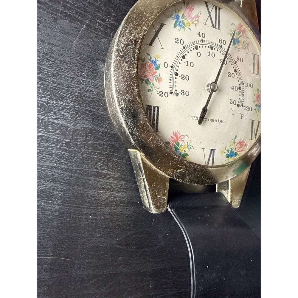 Giant Watch Thermometer 29" Wall Hanging Floral Roman Numeral Celsius Fahrenheit - Picture 8 of 12
